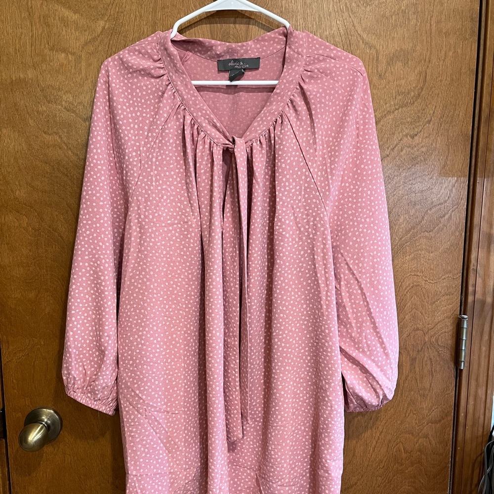 OLIVIA & MARTIN pink polka dot blouse with tie up front accent